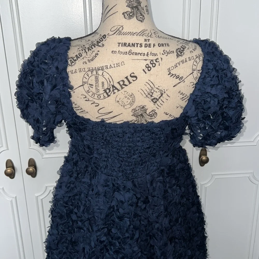 Lulus Precious Passion Navy Blue Floral Puff Sleeve Babydoll Dress, Size: Medium - Picture 6 of 7